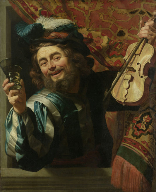 The Merry Fiddler, vintage artwork by Gerard van Honthorst, 12x8" (A4) Poster