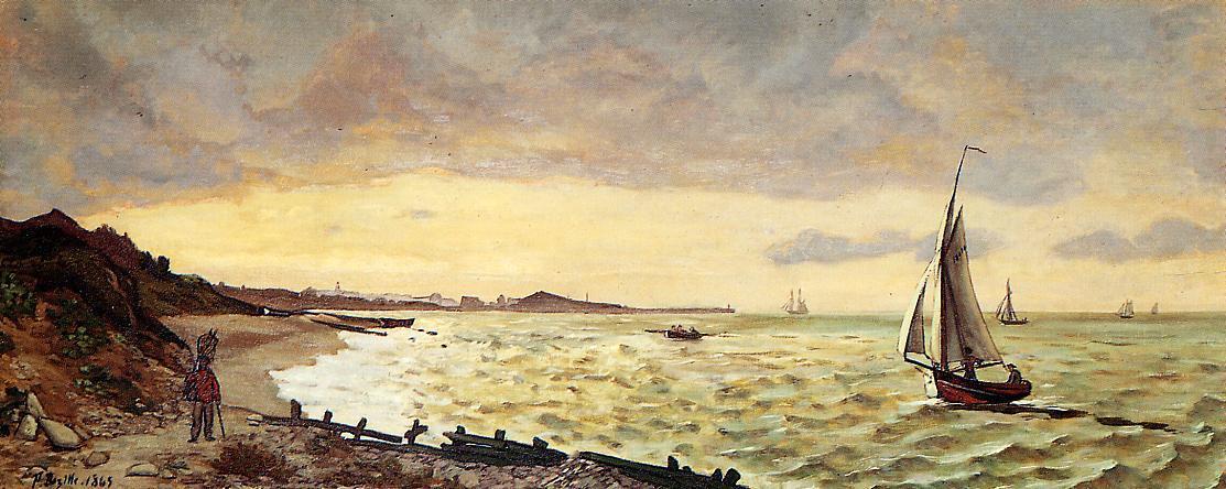 Seascape: The Beach at Sainte-Adresse, vintage artwork by Jean Frederic Bazille, 12x8" (A4) Poster