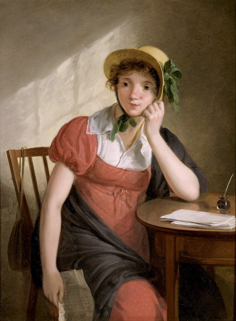 Girl with Letter, vintage artwork by Adriaan de Lelie, 12x8" (A4) Poster