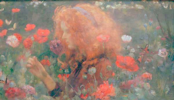 Girl in a Poppy Field, vintage artwork by Dora Hitz, 12x8" (A4) Poster