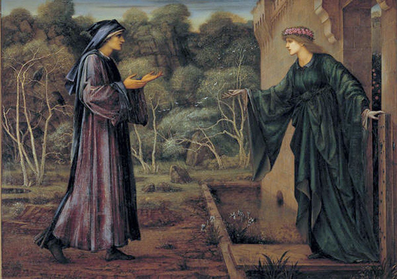 The Pilgrim at the Gate of Idleness, vintage artwork by Sir Edward Burne-Jones, 12x8" (A4) Poster