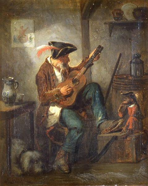 Le guitariste, vintage artwork by François Bonvin, A3 (16x12") Poster Print