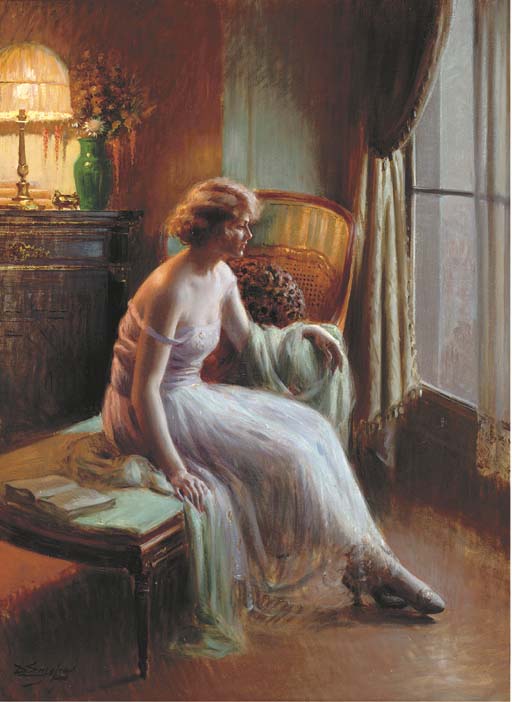 A Moment of Contemplation, vintage artwork by Delphin Enjolras, 12x8" (A4) Poster