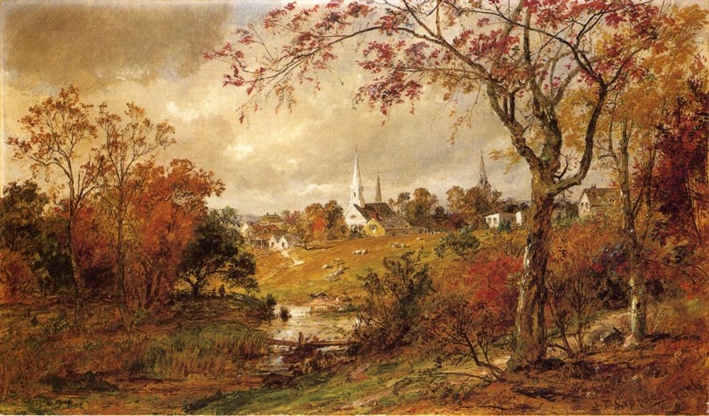 Autumn Landscape - Saugerties, New York, vintage artwork by Jasper Francis Cropsey, 12x8" (A4) Poster