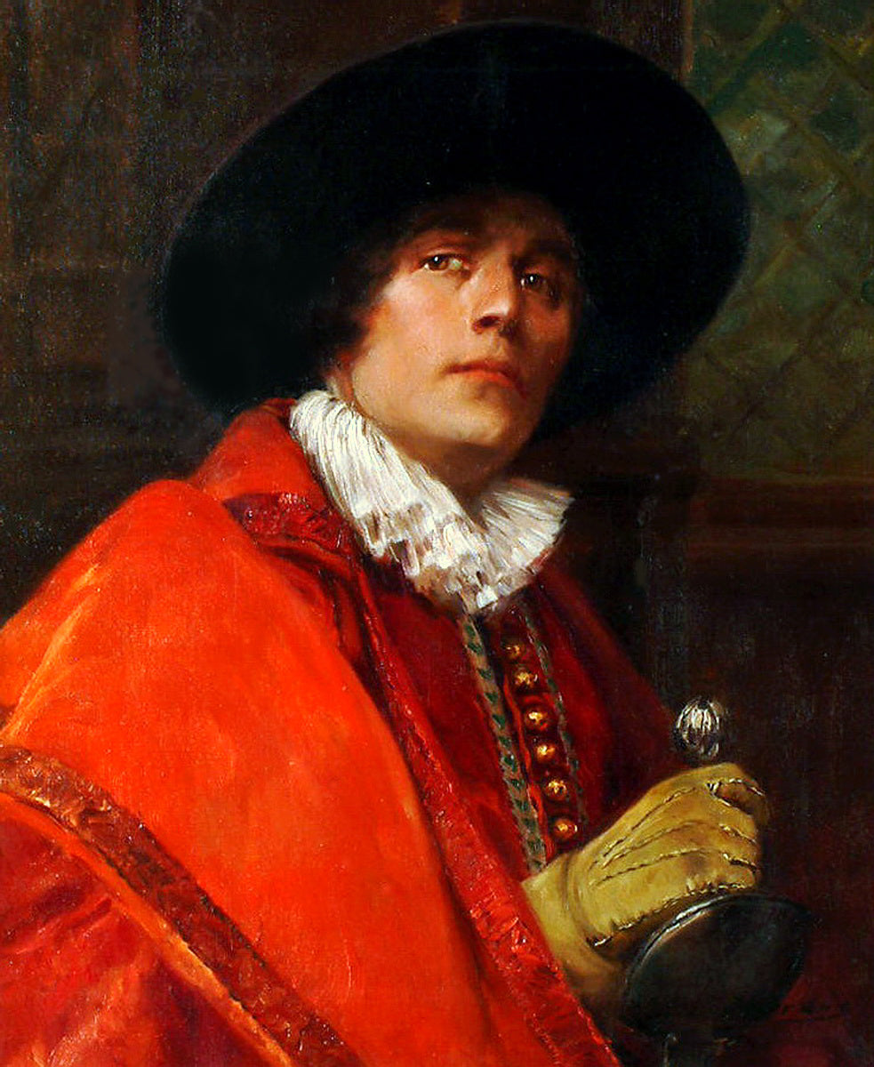 A Cavalier in a Red Cloak, vintage artwork by Alex de Andreis, 12x8" (A4) Poster