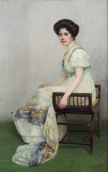 Retrato de dama, vintage artwork by Vicente Palmaroli y Gonzalez, 12x8" (A4) Poster