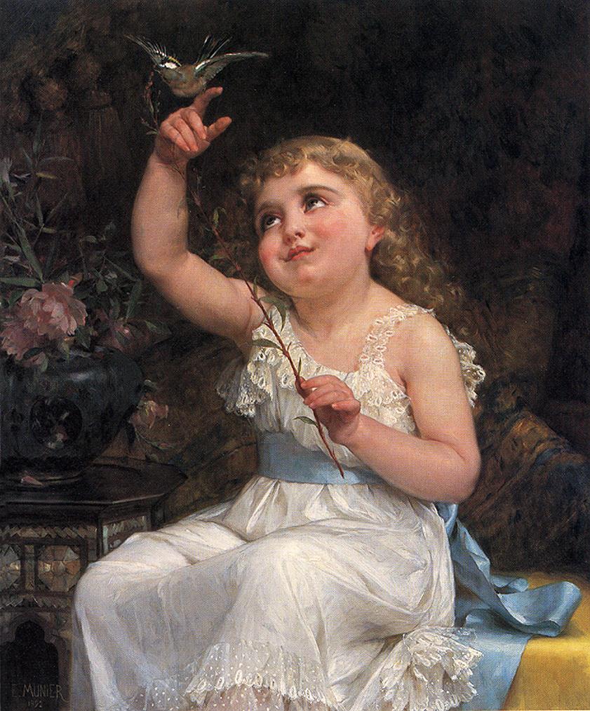 Her New Friend, vintage artwork by Émile Munier, 12x8" (A4) Poster