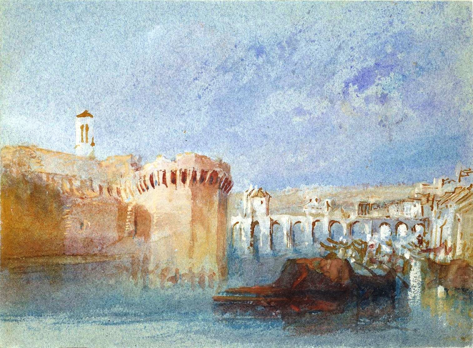Angers - The Walls of Doutre with the Tower of the Church of La Trinite, vintage artwork by Joseph Mallord William Turner, 12x8" (A4) Poster