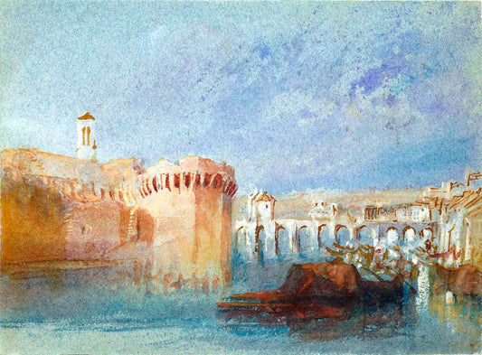 Angers - The Walls of Doutre with the Tower of the Church of La Trinite, vintage artwork by Joseph Mallord William Turner, 12x8" (A4) Poster