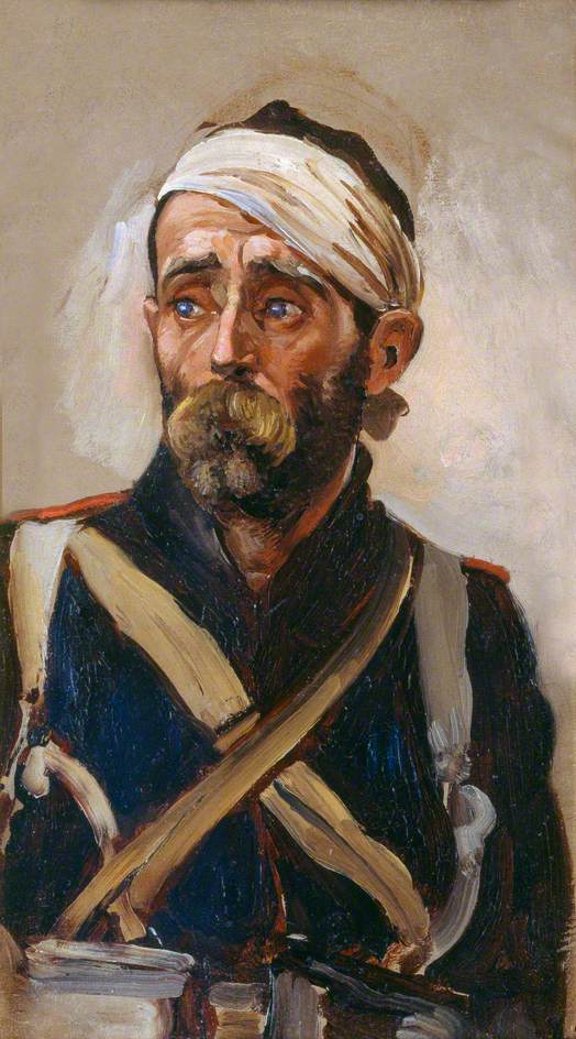 Study of a Wounded Guardsman, Crimea, c 1854, vintage artwork by Elizabeth Southerden Thompson Butler, 12x8" (A4) Poster