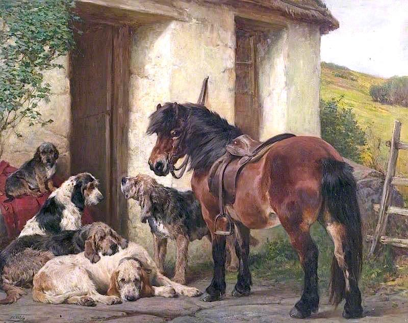 Shetland Pony and Dogs, vintage artwork by John Sargent Noble, 12x8" (A4) Poster