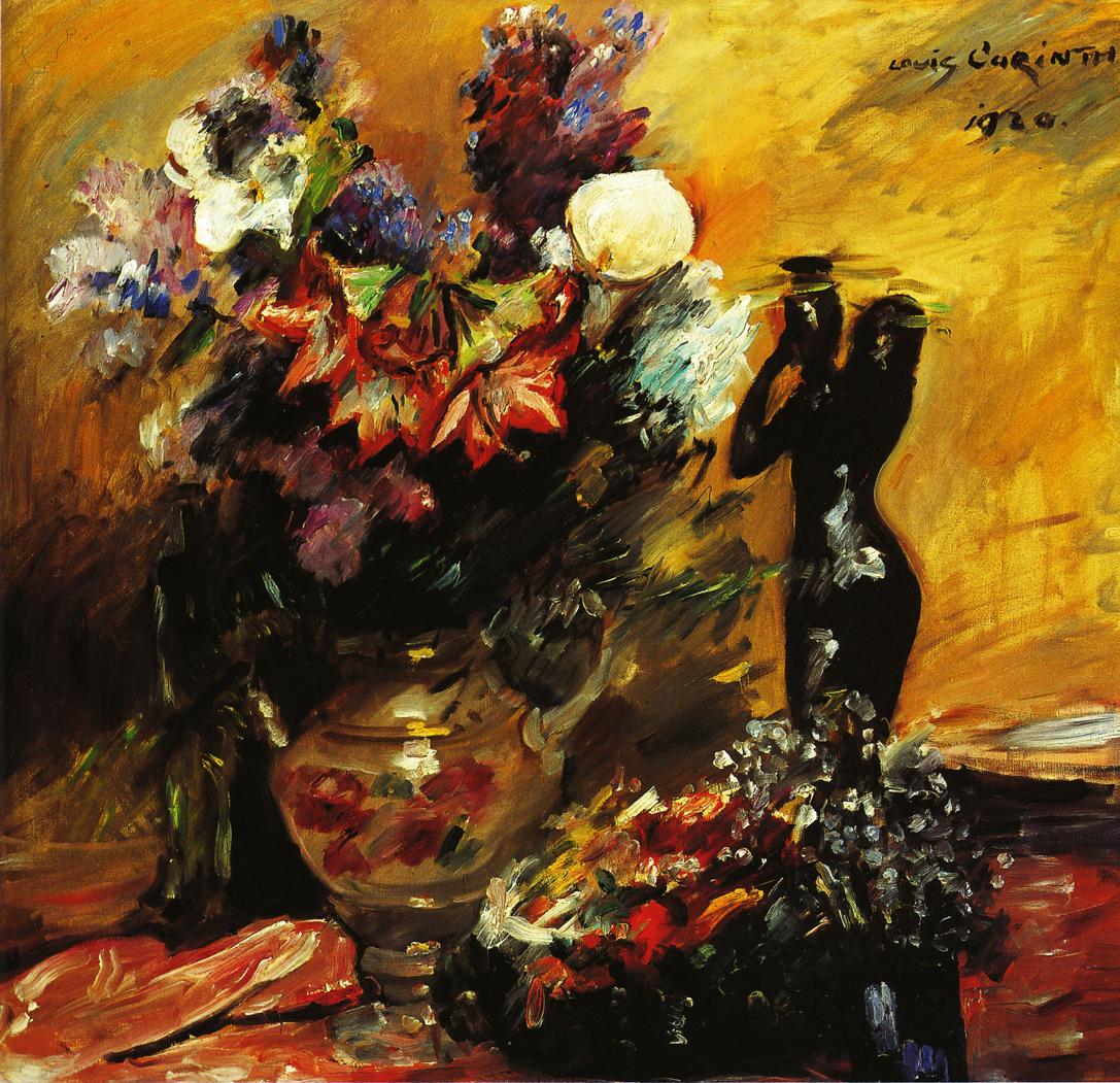 la Lilies and Lilacs with a Bronze Figurine by Lovis Corinth,A3(16x12")Poster