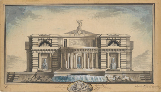 Design for a Neoclassical Building, Thought to be a School of Arts for the City of Stockholm, vintage artwork by Louis-Gustave Taraval, 12x8" (A4) Poster