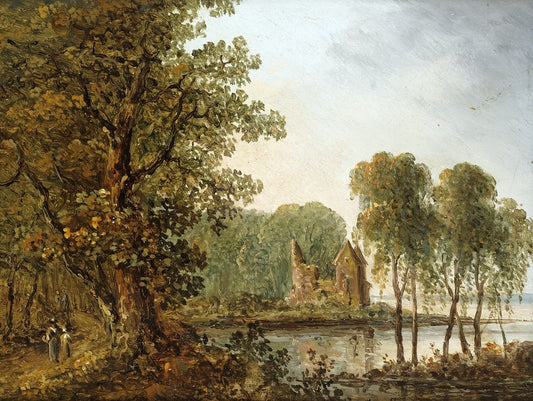 Romantic Landscape with Ruins, vintage artwork by Carl Johan Fahlcrantz, 12x8" (A4) Poster