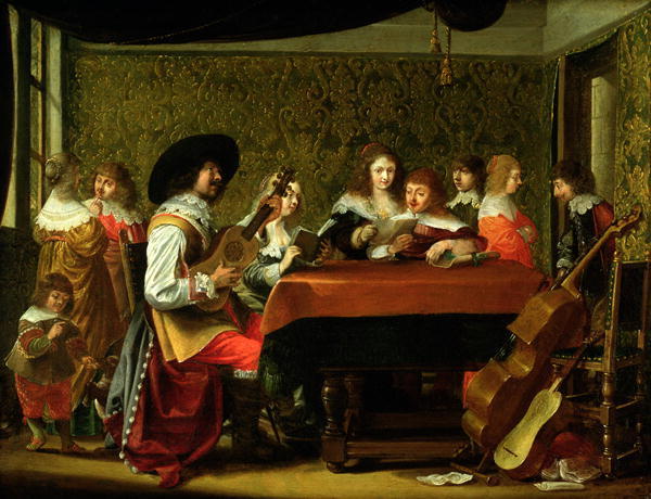 Interior with musicians and singers, vintage artwork by Laurentius de Neter, 12x8" (A4) Poster