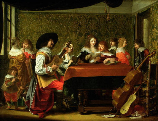 Interior with musicians and singers, vintage artwork by Laurentius de Neter, 12x8" (A4) Poster