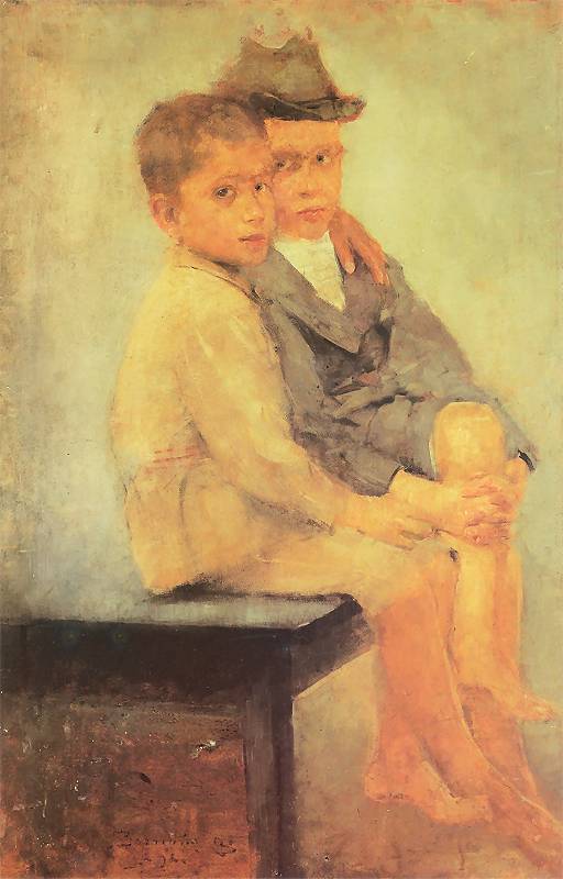 Poor Boys, vintage artwork by Olga Boznańska, 12x8