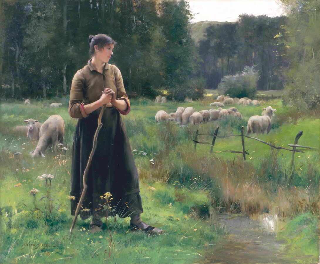 Peasant Girl with Sheep by Julien Dupre,A3(16x12")Poster