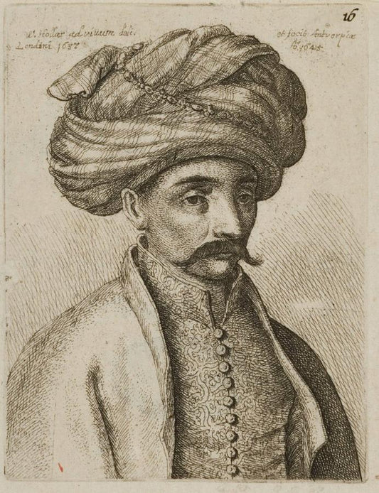 Turk with Flowered Waistcoat, vintage artwork by Václav Hollar, 12x8" (A4) Poster