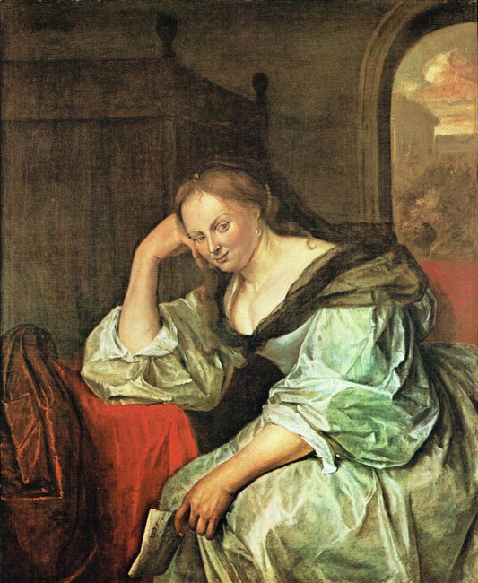 Bathsheba Receiving a Letter from David, vintage artwork by Jan Havicksz. Steen, 12x8" (A4) Poster