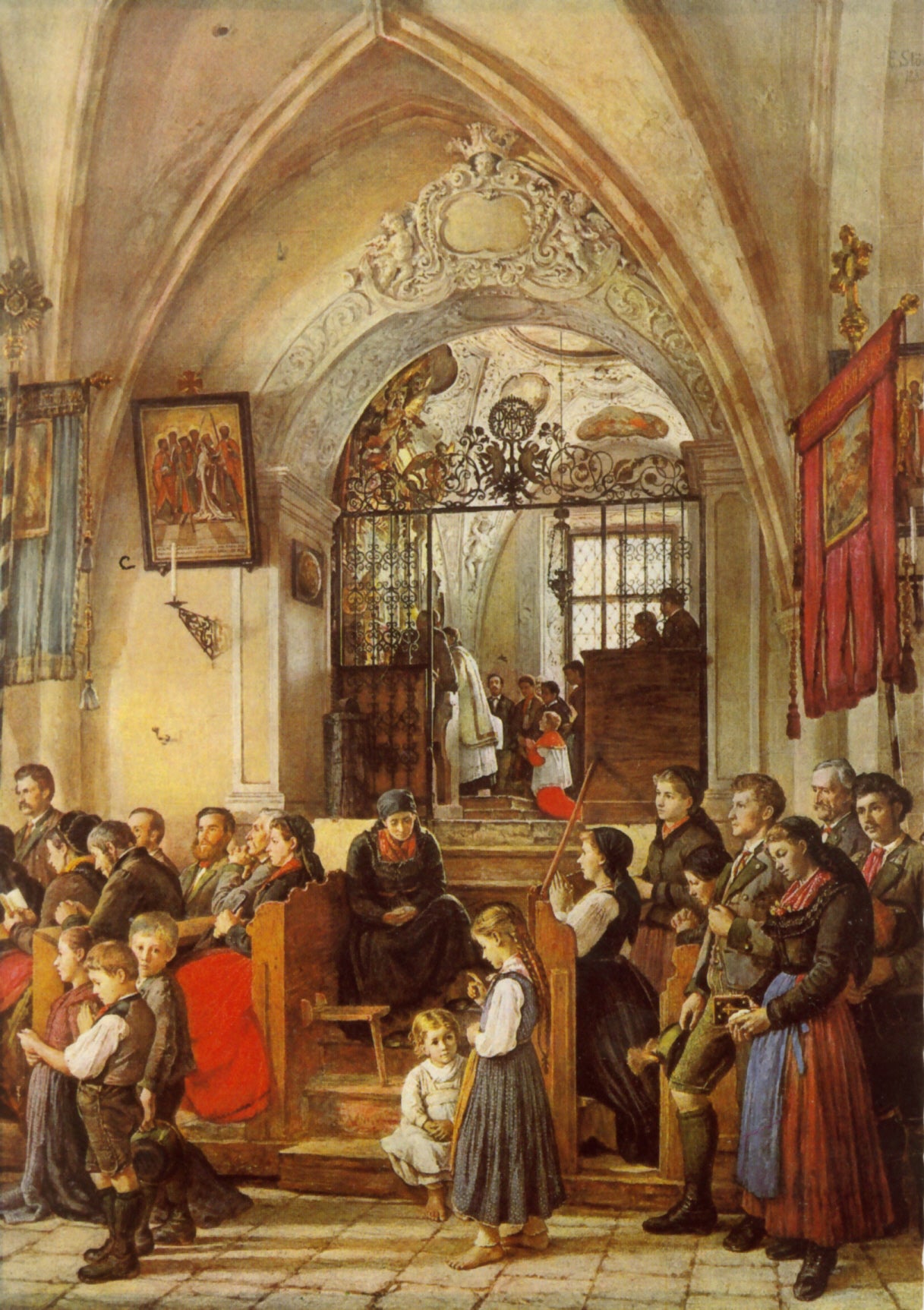 Parish church Bad Aussee, Frauenkapelle, vintage artwork by Emmanuel Stockler, A3 (16x12") Poster Print