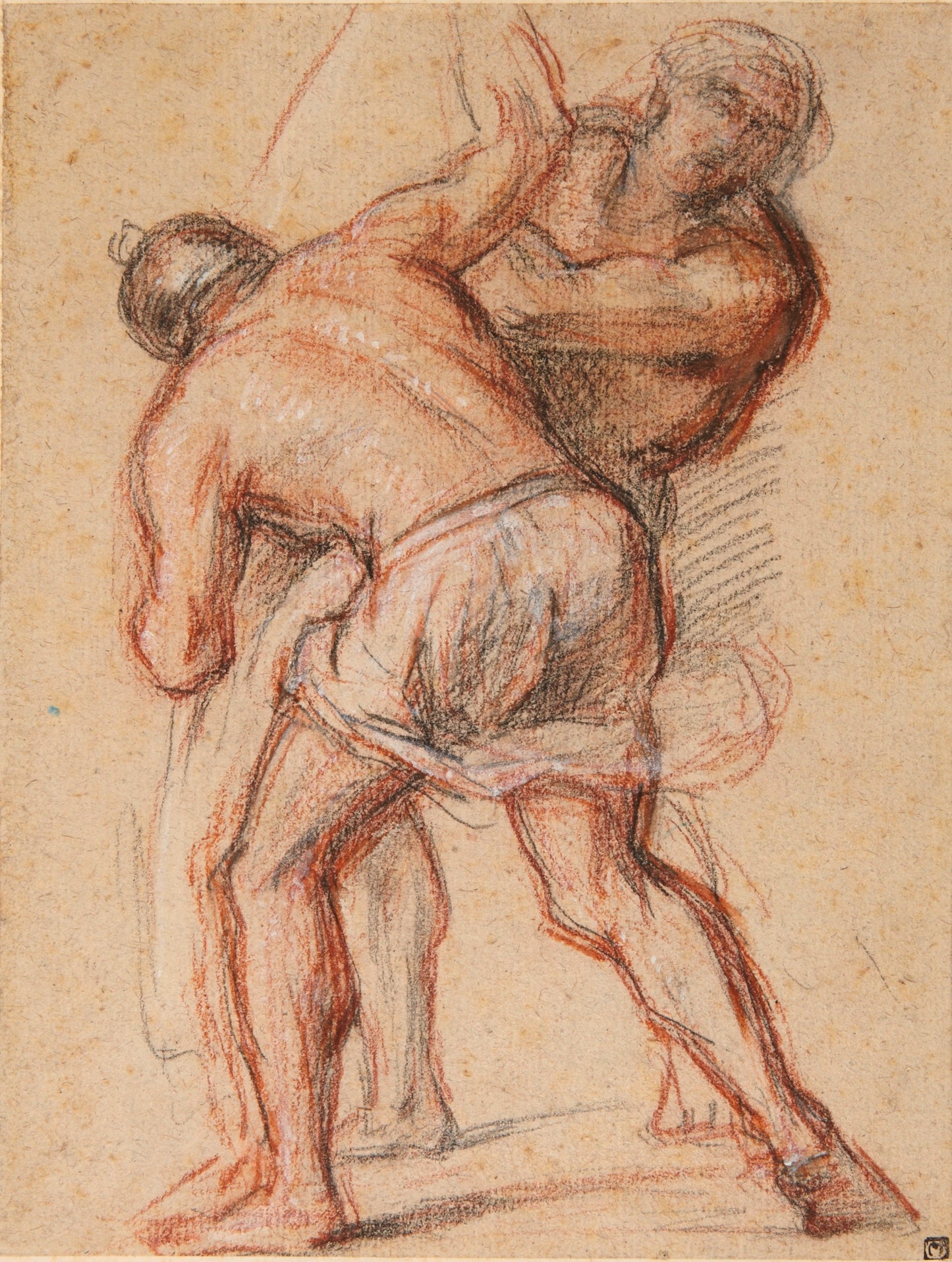 Two Men Lifting, study for the Renowned Temple of Delphi Pillaged by  the Tectosages, vintage artwork by Antoine Coypel II, 12x8" (A4) Poster