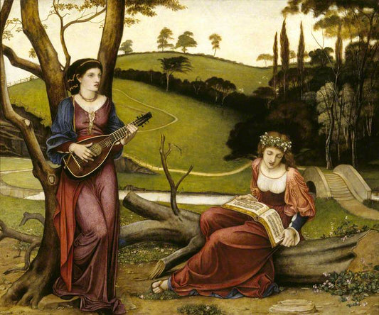 The gentle music of a by gone day, vintage artwork by John Roddam Spencer-Stanhope, 12x8" (A4) Poster