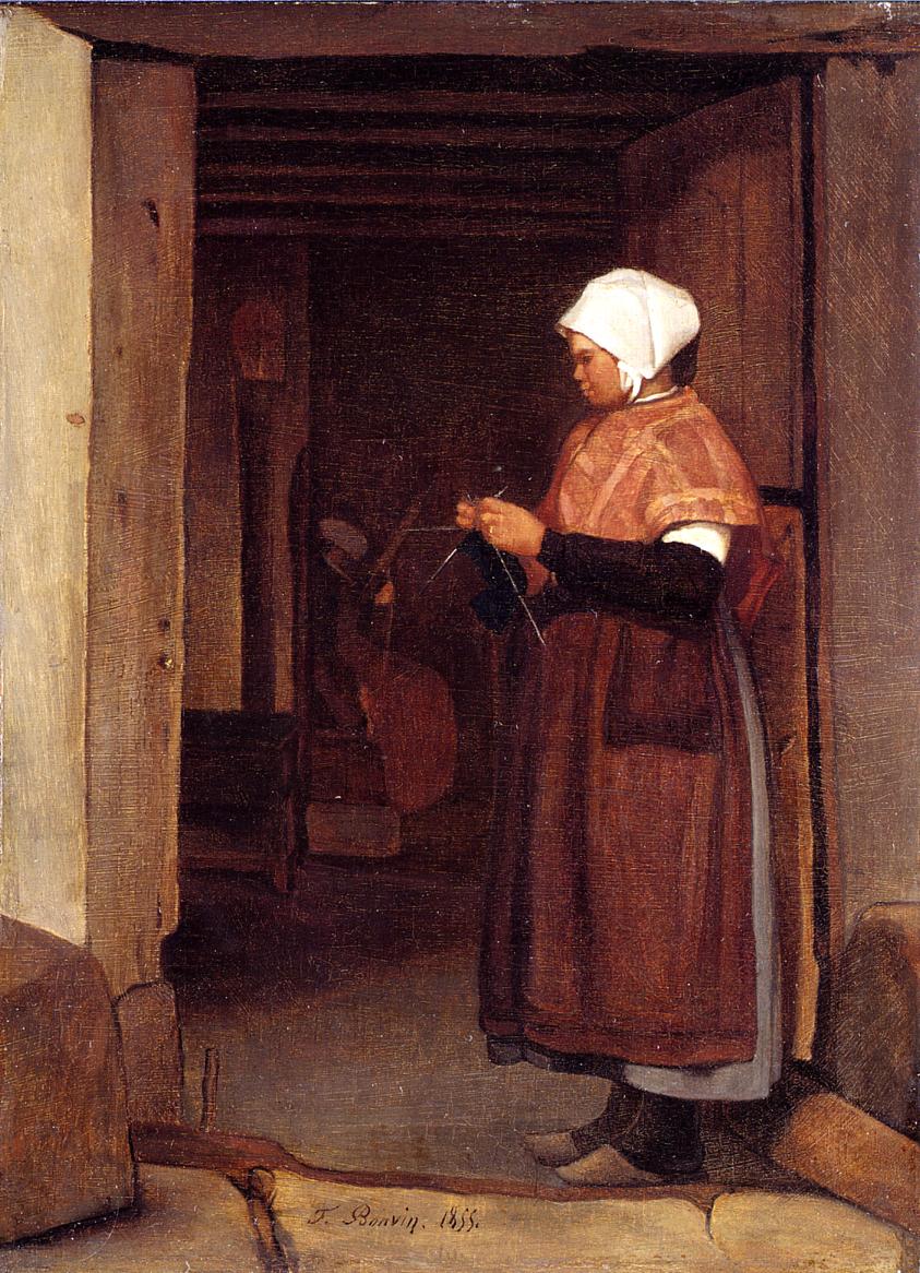 Peasant Knitting, vintage artwork by François Bonvin, A3 (16x12") Poster Print