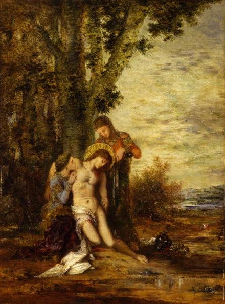The Martyred St Sebastian, vintage artwork by Gustave Moreau, 12x8" (A4) Poster