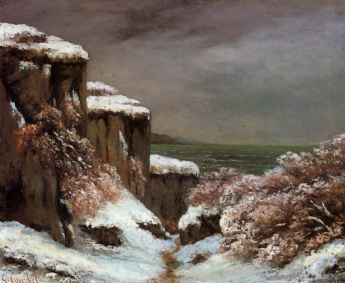 Cliffs by  the Sea in the Snow, vintage artwork by Gustave Courbet, A3 (16x12") Poster Print