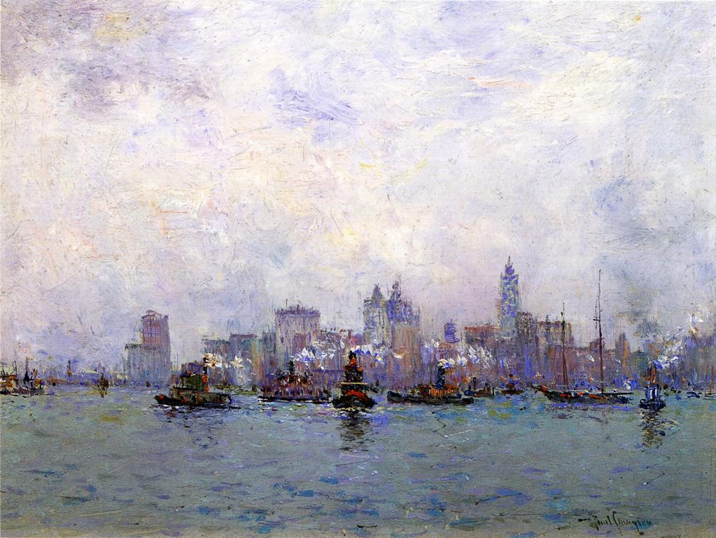 Lower New York from Grace & Co.'s Pier, vintage artwork by Paul Sawyier, 12x8" (A4) Poster