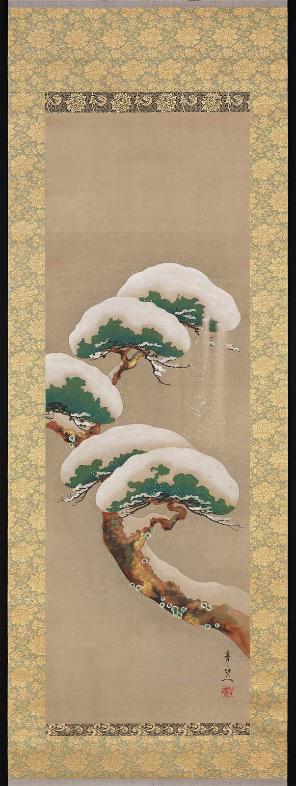 Pine Trees and Snow, vintage artwork by Suzuki Kiitsu, A3 (16x12") Poster Print