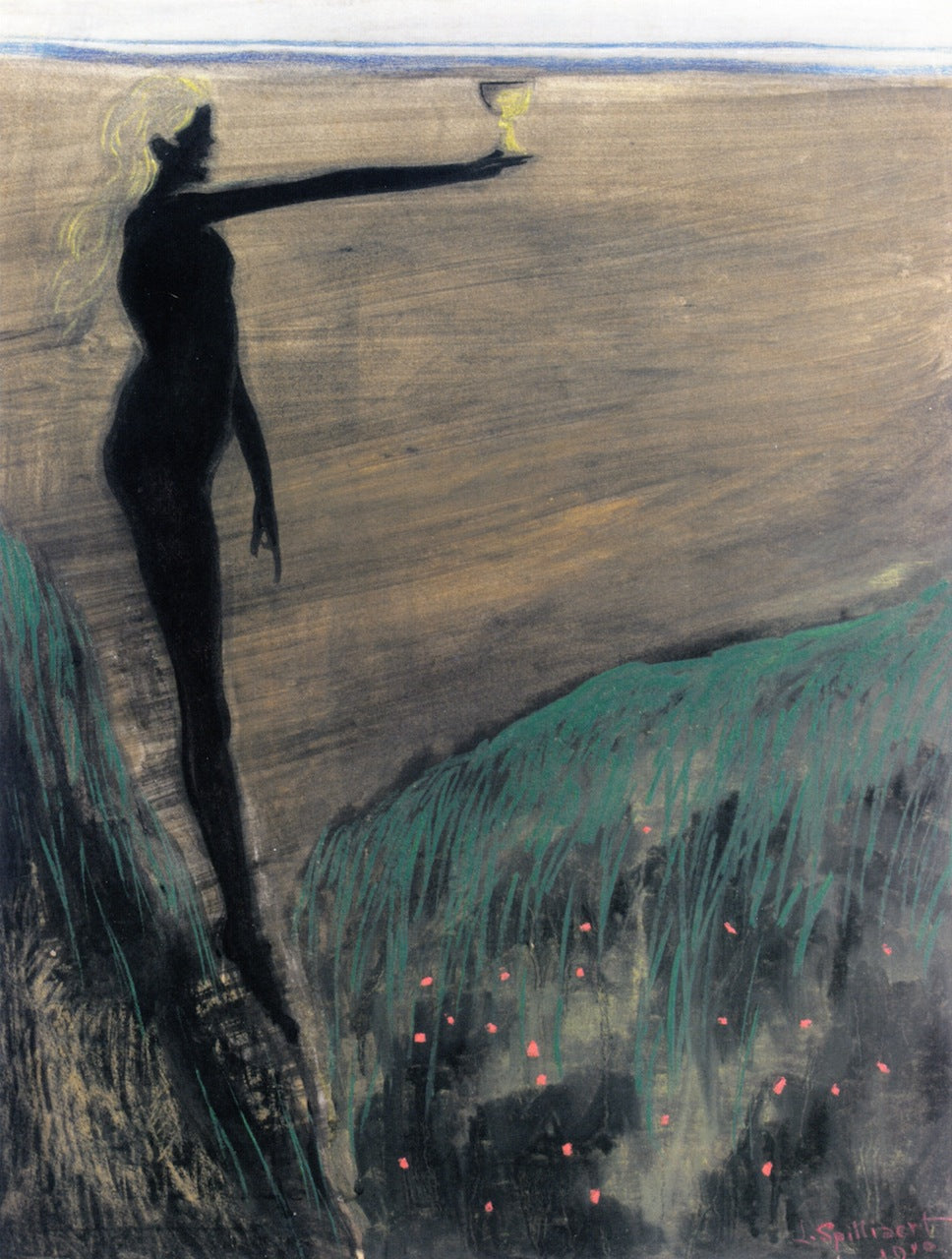 Nude Woman Holding a Cup, vintage artwork by Leon Spilliaert, 12x8" (A4) Poster