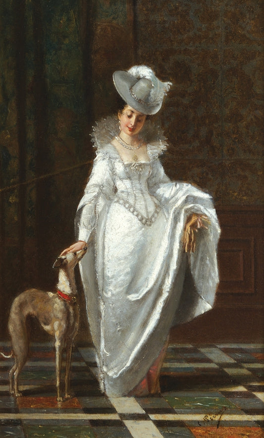 Les depart pour la promenade, vintage artwork by Charles François Pecrus, 12x8" (A4) Poster