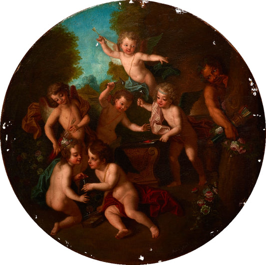 The Blacksmith Cupids, vintage artwork by Charles-Antoine Coypel IV, 12x8" (A4) Poster
