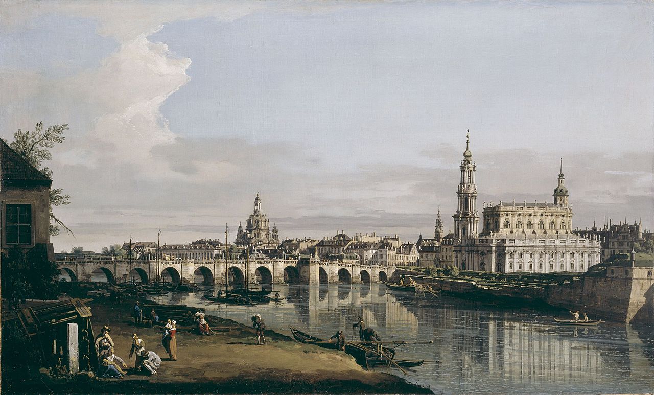 Dresden from the Right Bank of the Elbe below the Augustus Bridge, vintage artwork by Bernardo Bellotto, 12x8" (A4) Poster