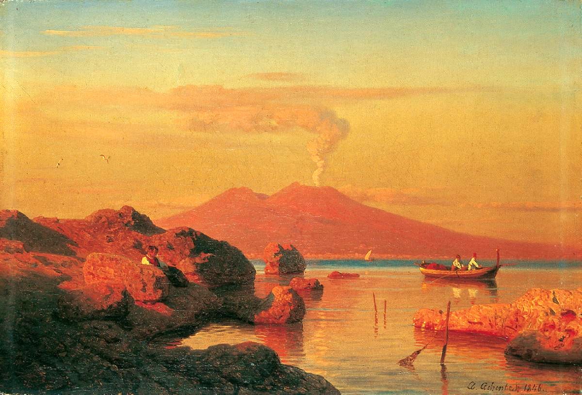 Evening View over the Bay of Naples, vintage artwork by Andreas Achenbach, A3 (16x12") Poster Print