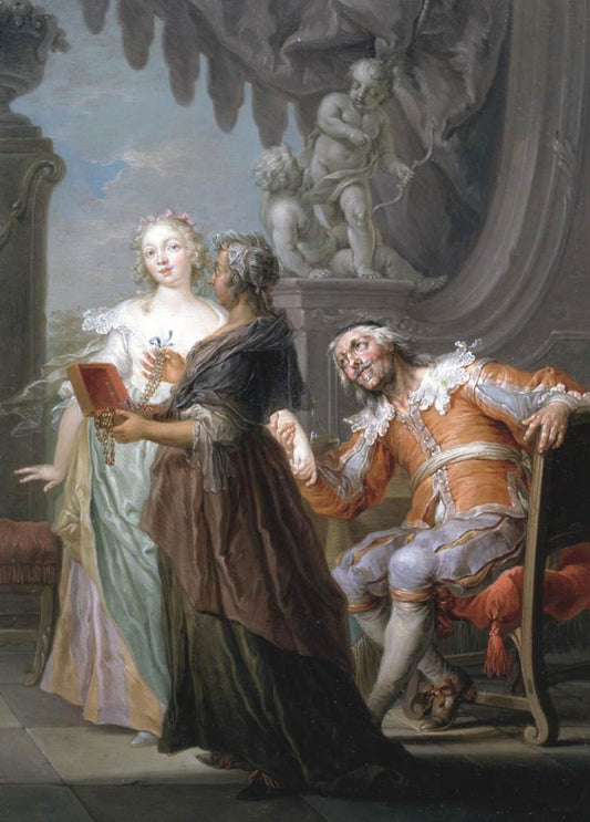 Elegant Couple with an Old Maid in an Exterior, vintage artwork by Franz Christoph Janneck, 12x8" (A4) Poster
