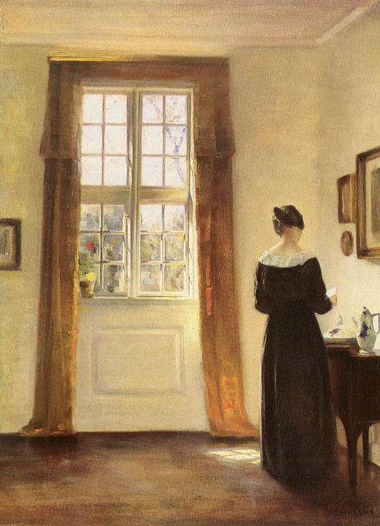 Woman in interior, vintage artwork by Carl Vilhelm Holsøe, 12x8" (A4) Poster