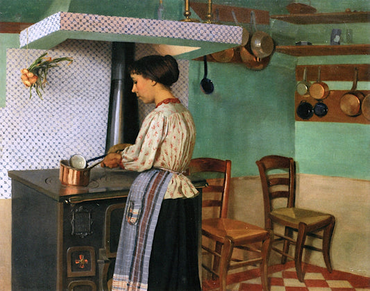 Cook at the Stove, vintage artwork by Felix Vallotton, 12x8" (A4) Poster