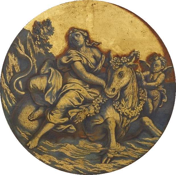 Salon of Venus - The Rape of Europa (detail), vintage artwork by Rene-Antoine Houasse, 12x8" (A4) Poster