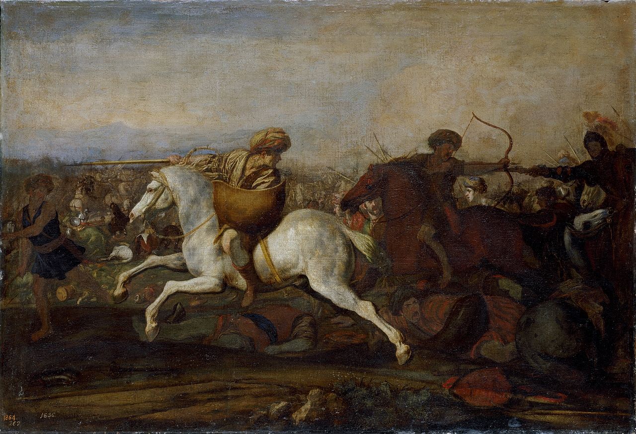 Combat between Turks and Christians, vintage artwork by Aniello Falcone, 12x8" (A4) Poster