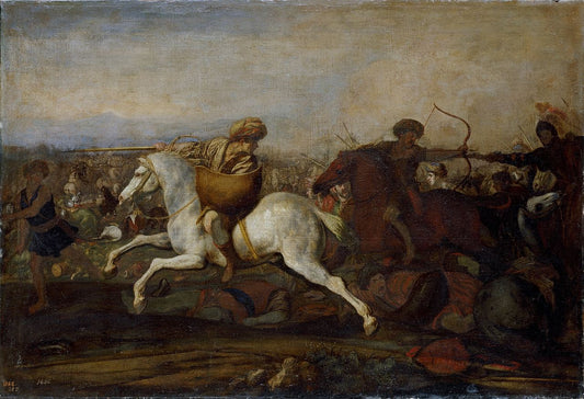 Combat between Turks and Christians, vintage artwork by Aniello Falcone, 12x8" (A4) Poster