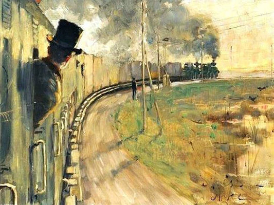In the Train, vintage artwork by Johan Axel Gustaf Acke, 12x8" (A4) Poster