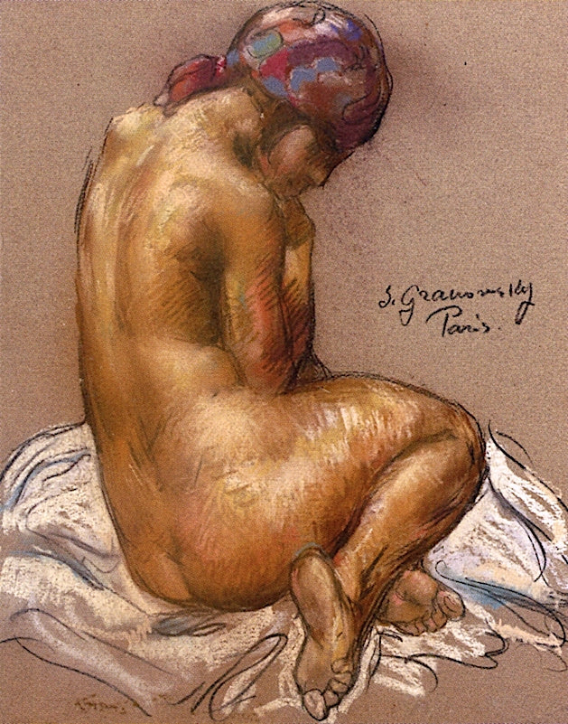Nude with Scarf, vintage artwork by Samuel Granowsky, 12x8" (A4) Poster
