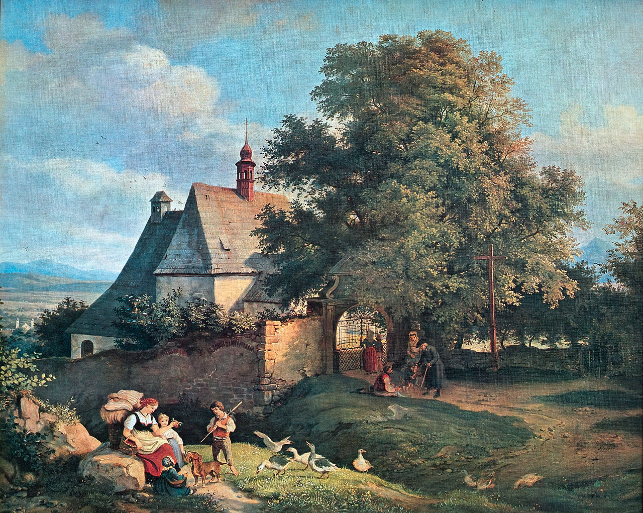 St. Anna's Church in Krupka, Czech Republic, vintage artwork by Ludwig Richter, A3 (16x12") Poster Print