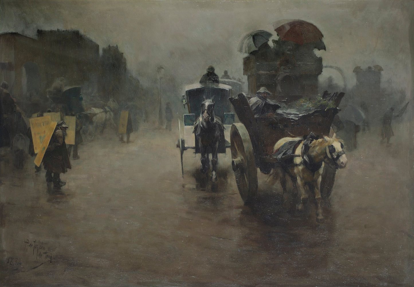 London, Carriages in the Mist by Pieter de Josselin de Jong,A3(16x12")Poster