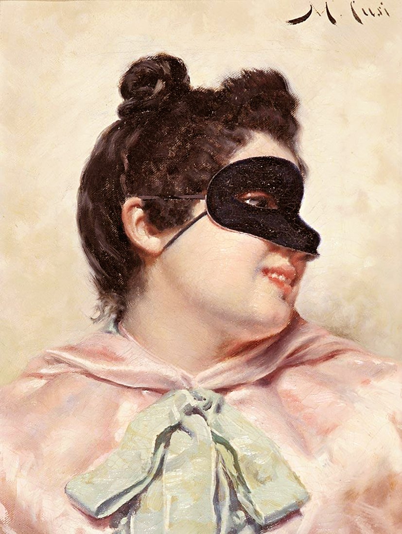 At the Masked Ball, vintage artwork by Manuel Cusi y Ferret, 12x8" (A4) Poster