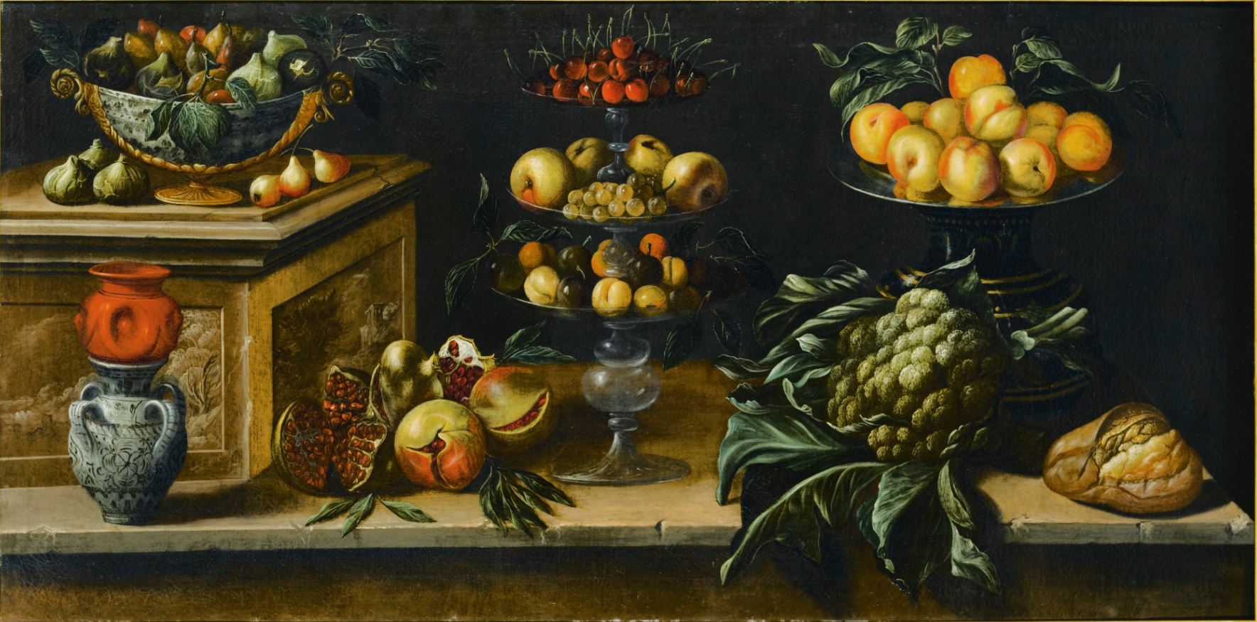Still Life with Fruit, Cauliflower, Bread and Vessels, vintage artwork by Juan Bautista de Espinosa, 12x8" (A4) Poster