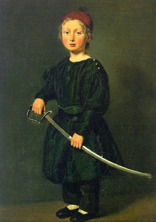 Portrait of a Boy: One of the Artist's Sons, vintage artwork by Christian Albrecht Jensen, 12x8" (A4) Poster